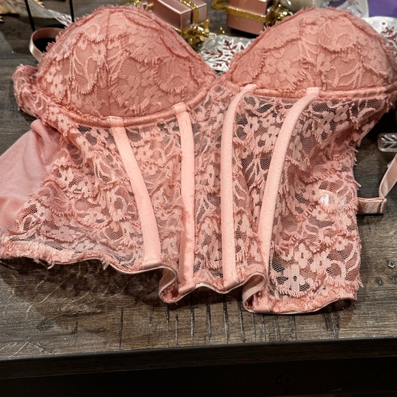 Women’s sexy corset crop top lace push up bustier tank backless deep v pink - Picture 9 of 9